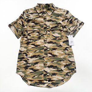 Equipment Short Sleeve Slim Signature Silk Shirt Kelp Multi Army Camo Small NWT